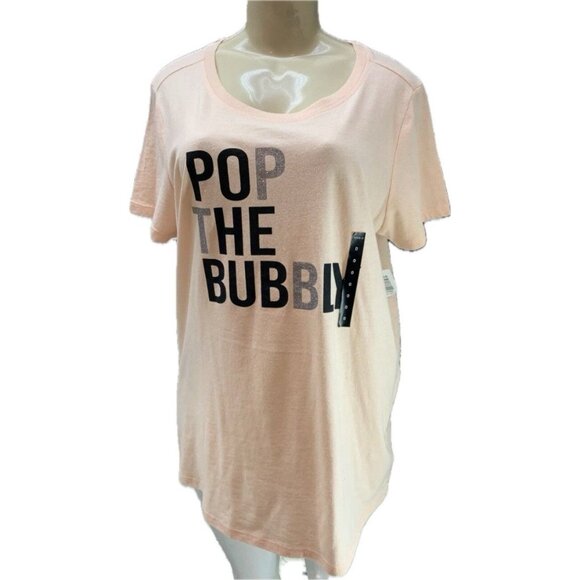 Torrid L Blush Pink Glitter Pop The Bubbly Text Graphic Crew Short Sleeve Tee - Picture 2 of 5
